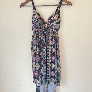 Derek Heart Black and Multicolor Geometric Midi Dress